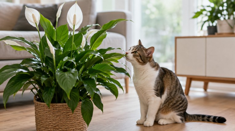 Spathiphyllum et chat