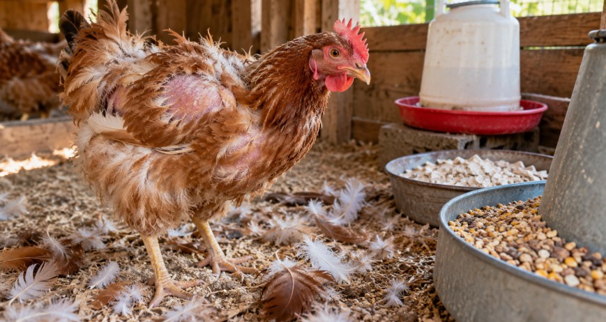 Poule en période de mue